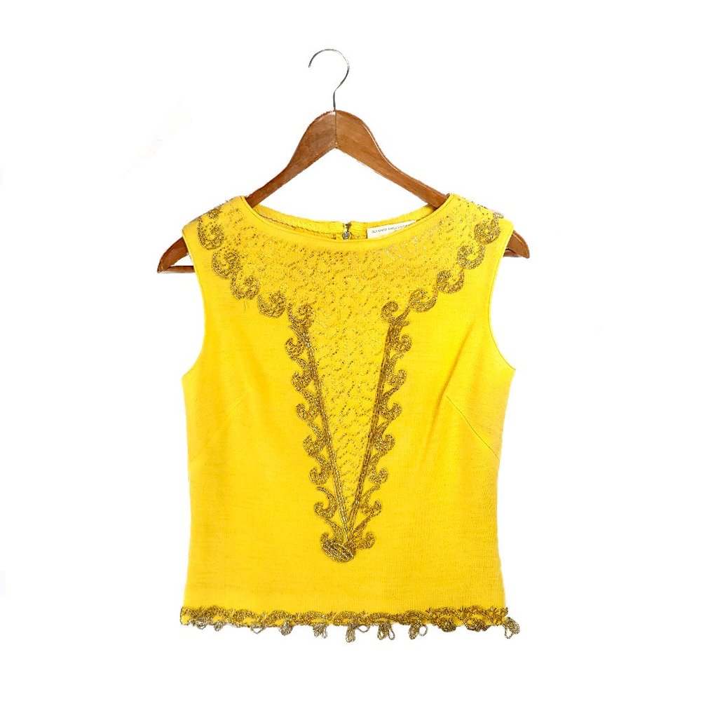Vintage Cabot fine wool beaded yellow top